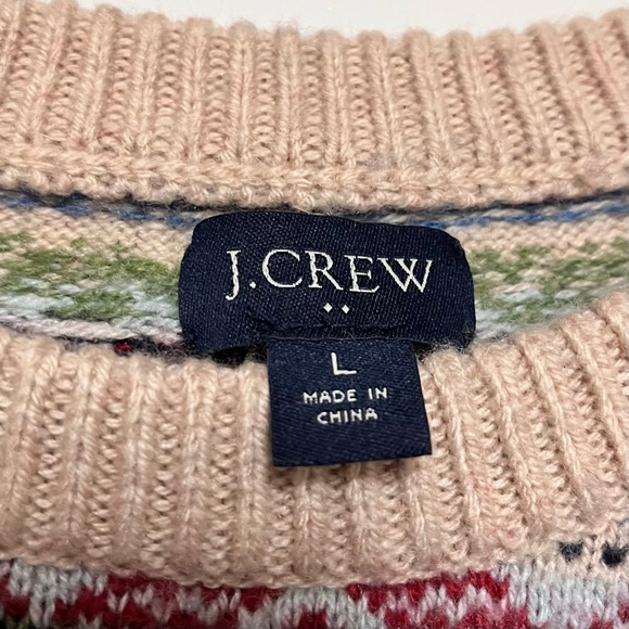 JCrew Fair Isle Sweater Mens SZ Large Lambswool Blend Crewneck Neutral Holidays - Picture 7 of 10